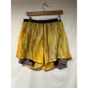 Nike Running Shorts Men's XXL‎ Yellow Abstract Print Double Layer Dri-FIT
